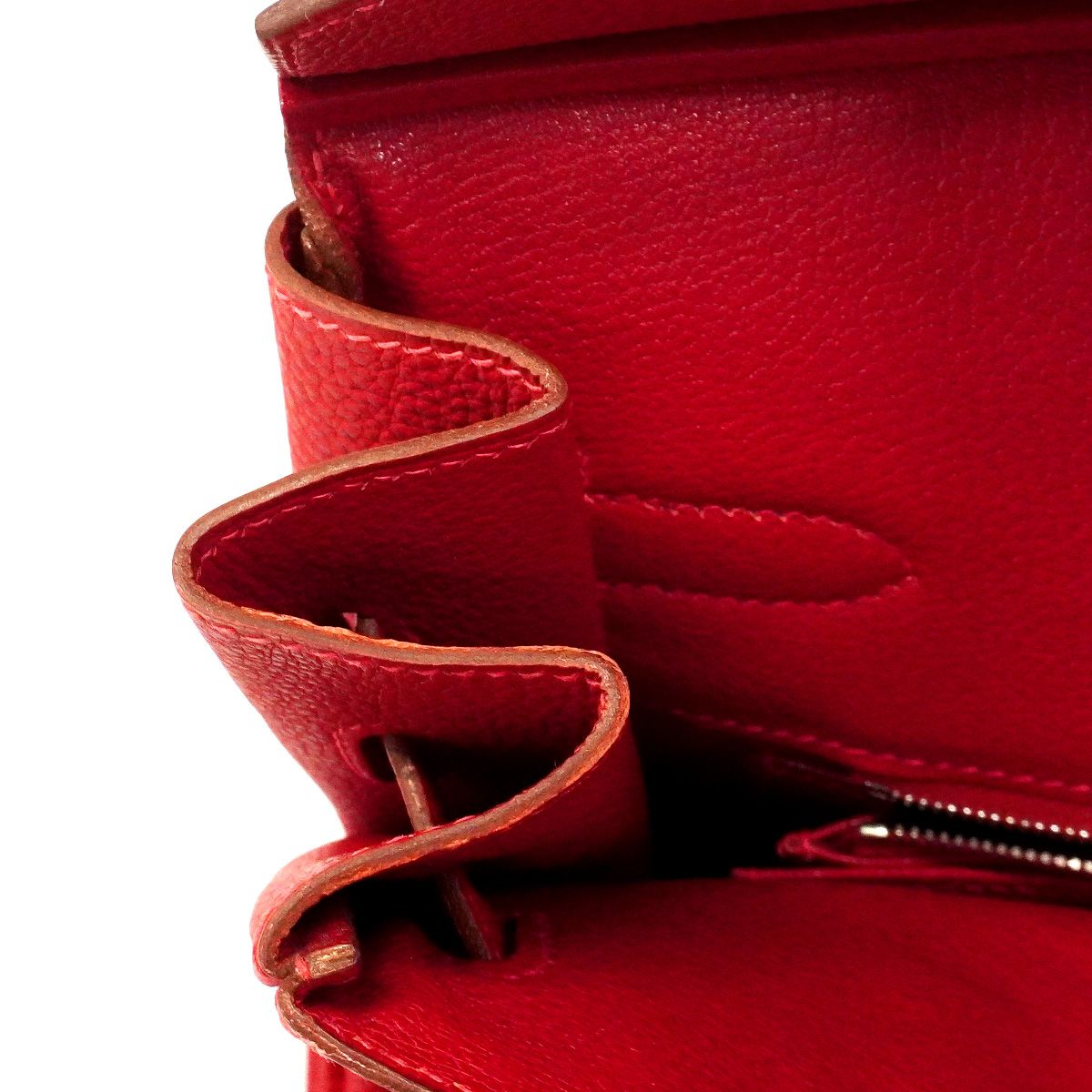 Hermes Birkin 35 Togo Rouge Vif Silver Handbag — view 8