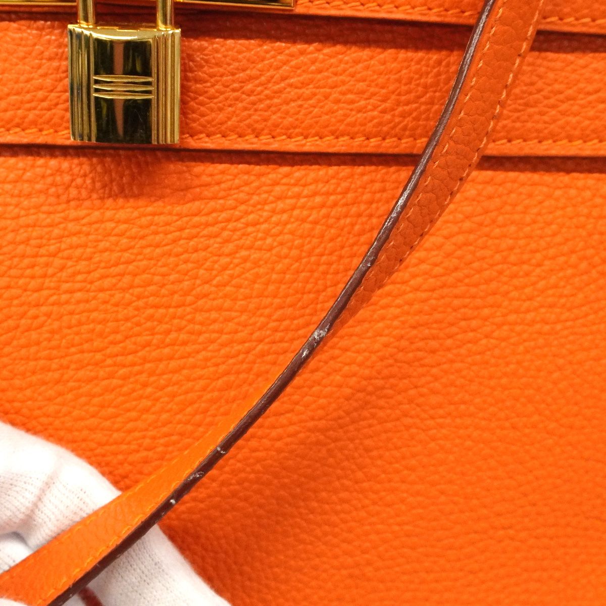 Hermes Handbag Kelly 32 Togo Orange Gold 2-Way Bag — view 8