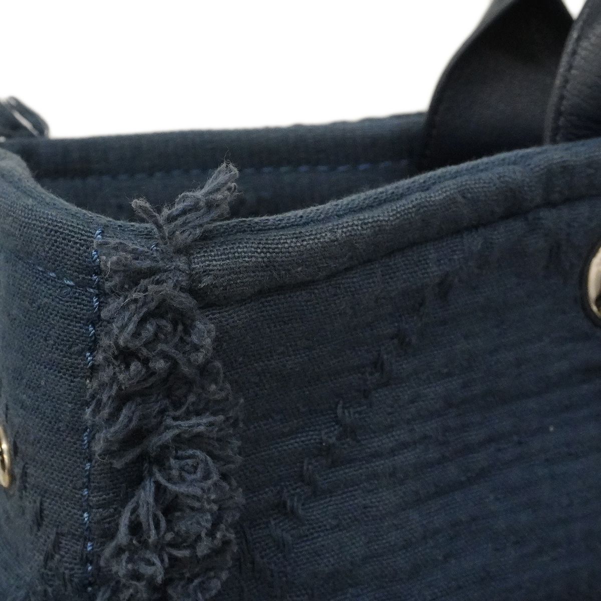 Chanel Chain Tote Bag Deauville Cotton Navy Silver 2-Way — view 8