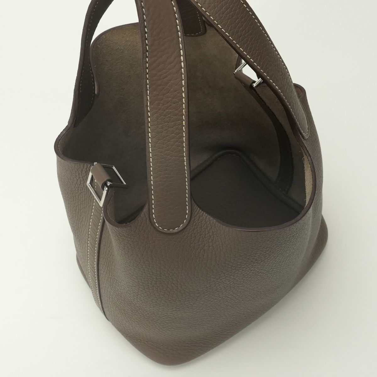 Hermes Picotin Lock PM 18 Tote Bag Taurillon Clemence Etoupe Gray Silver — view 8