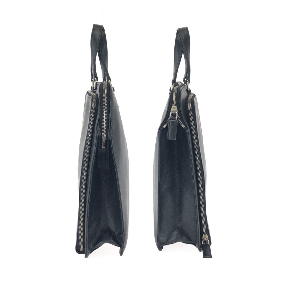 Prada Saffiano Black Silver Leather Business Briefcase — view 8