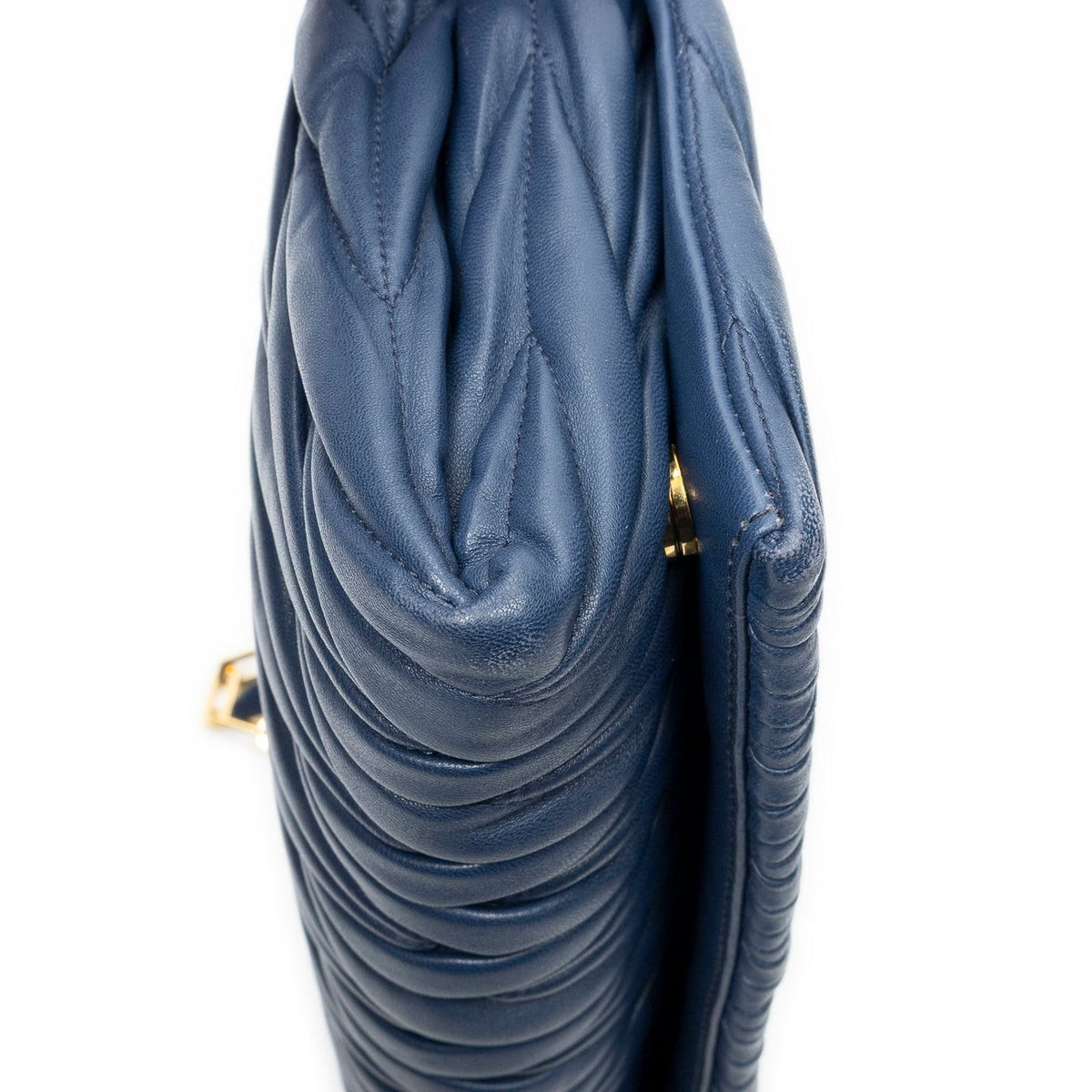 Miu Miu Chain Flap Clutch Navy Nappa Matelasse Leather — view 8