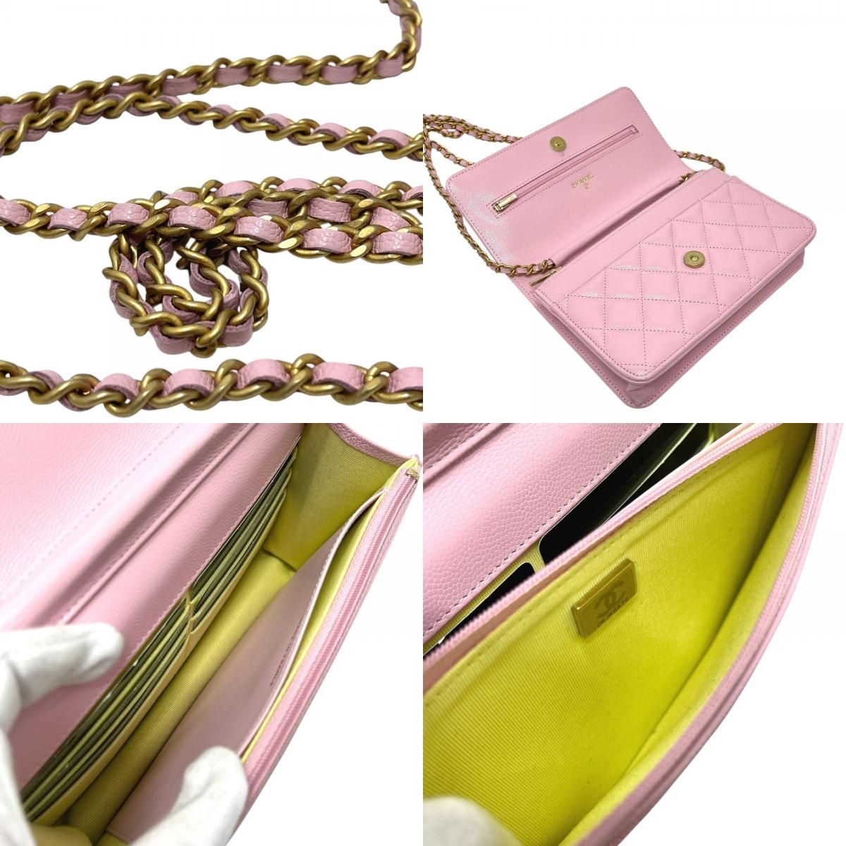 Chanel Shoulder Bag CC Logo Chain Wallet Caviar Leather Pink — view 8