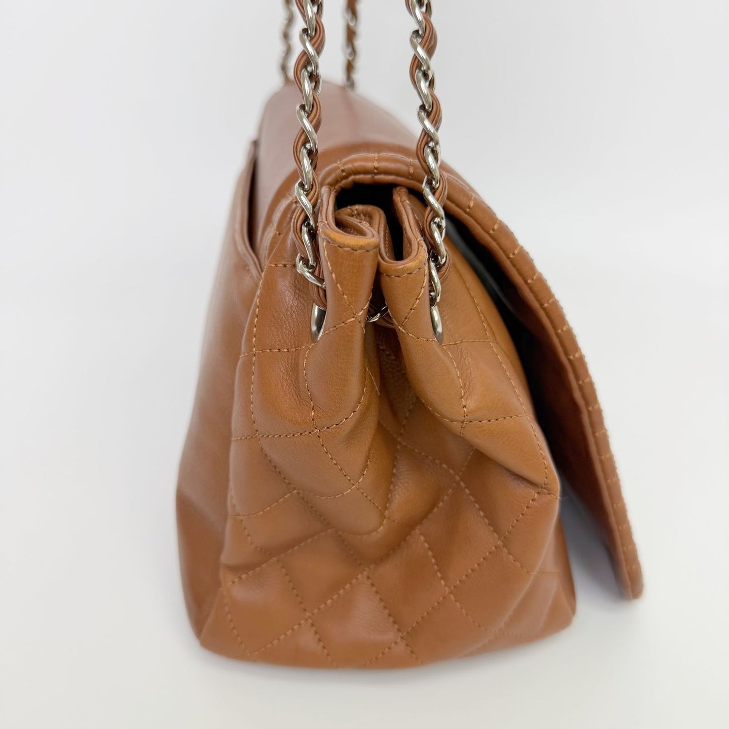 Chanel Big CC Logo Chain Shoulder Crossbody Bag Leather Brown Silver Seal — view 8