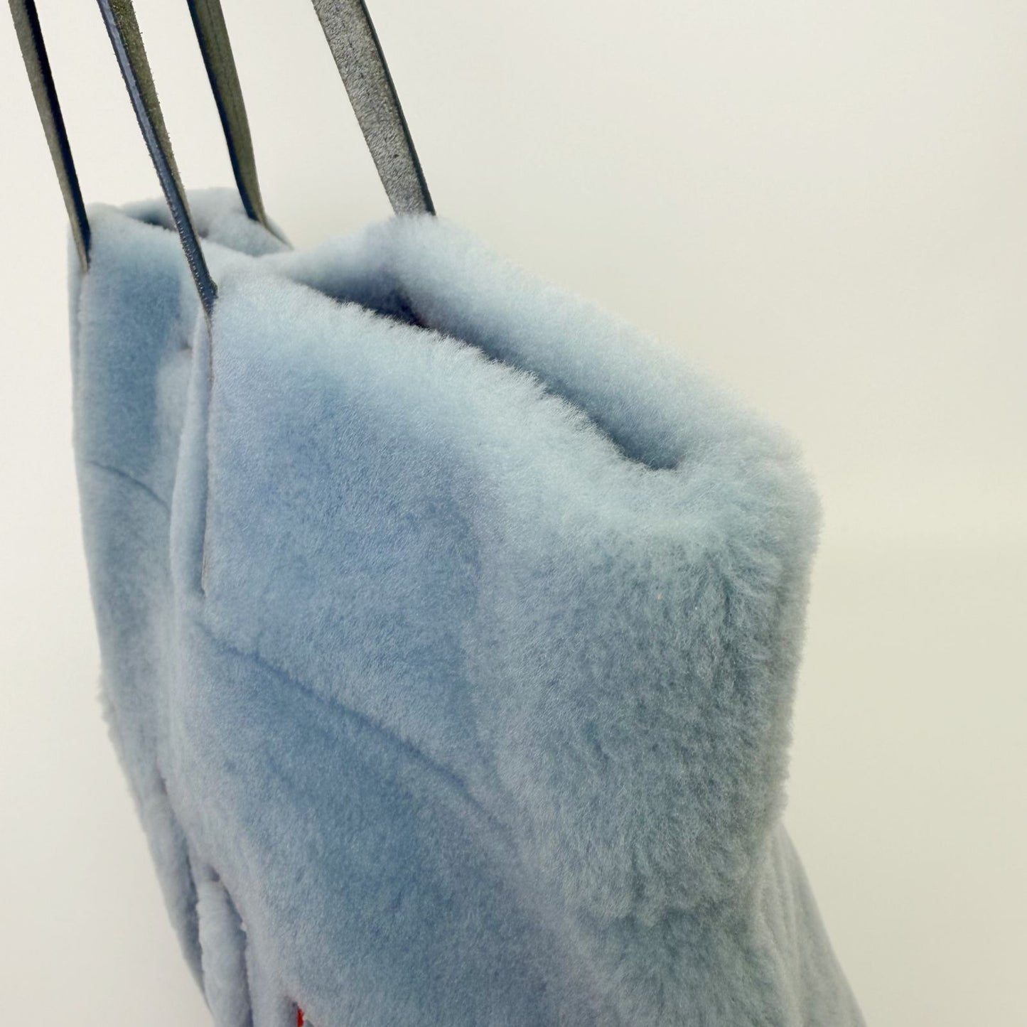 Miu Miu Shearling Big Logo Tote Shoulder Bag Light Blue White Red Vintage — view 8