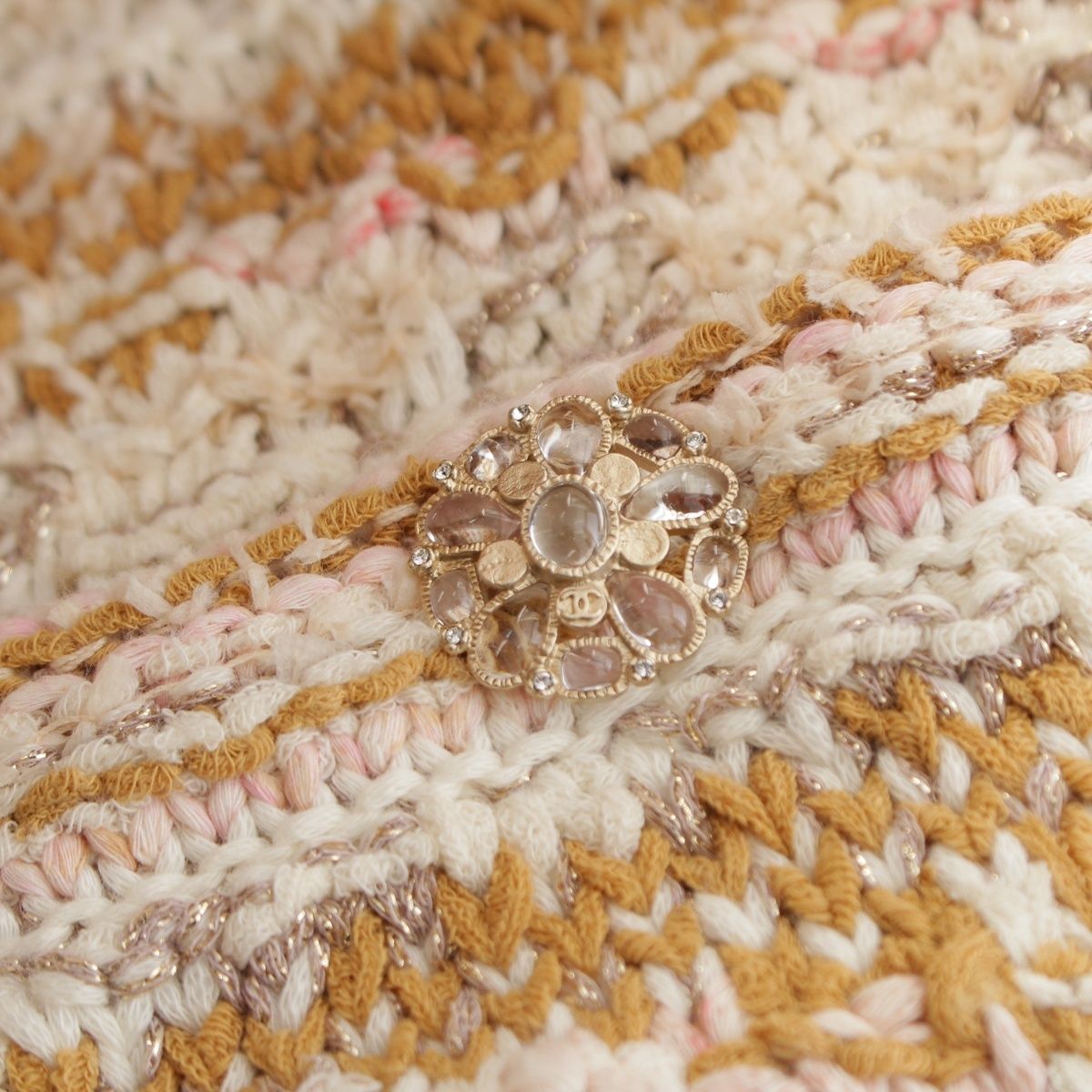 Chanel Tweed Gripoix Mix Knit Dress Beige 36 — view 8