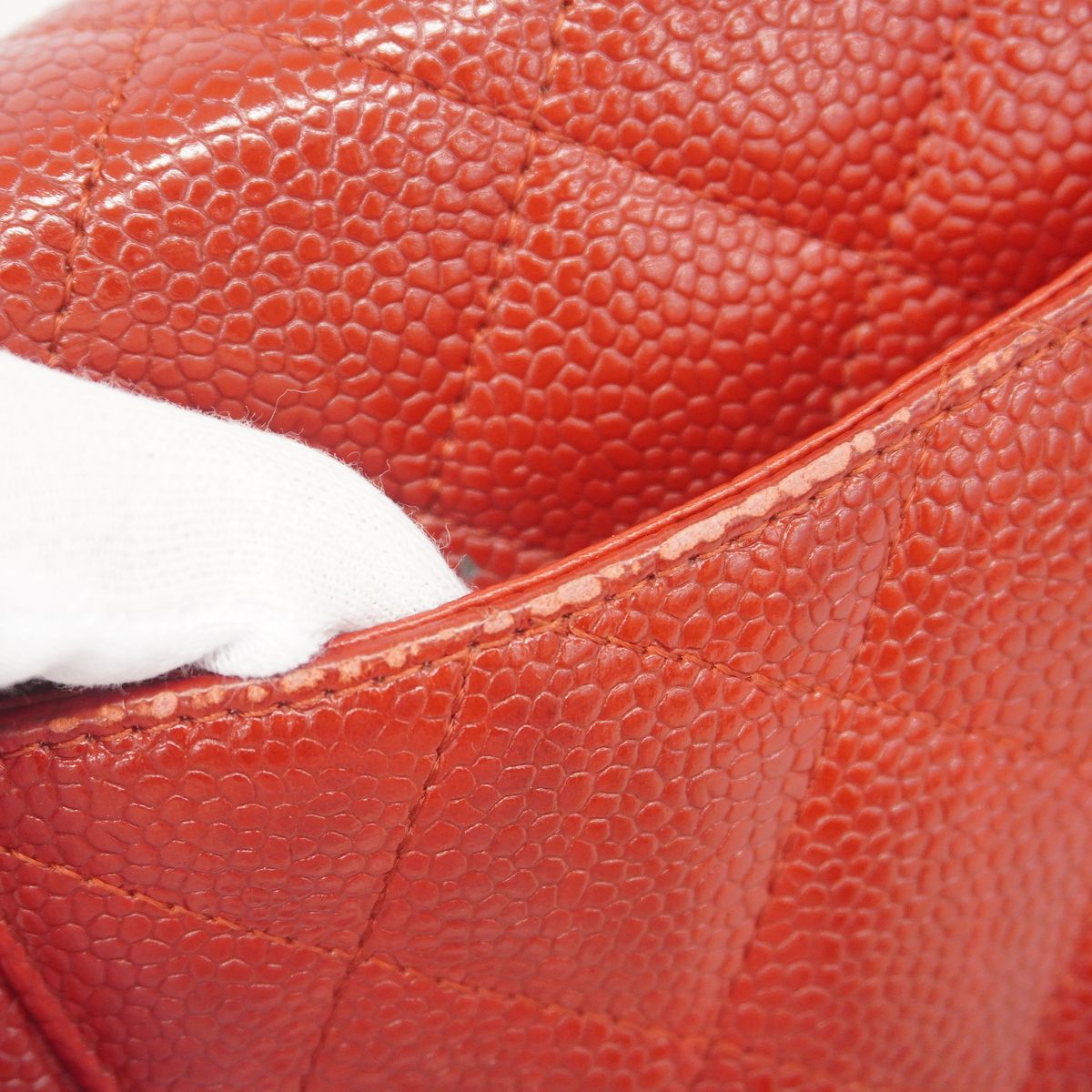 Chanel Wallet on Chain Quilted Caviar Leather Red Silver Shoulder Bag — view 8