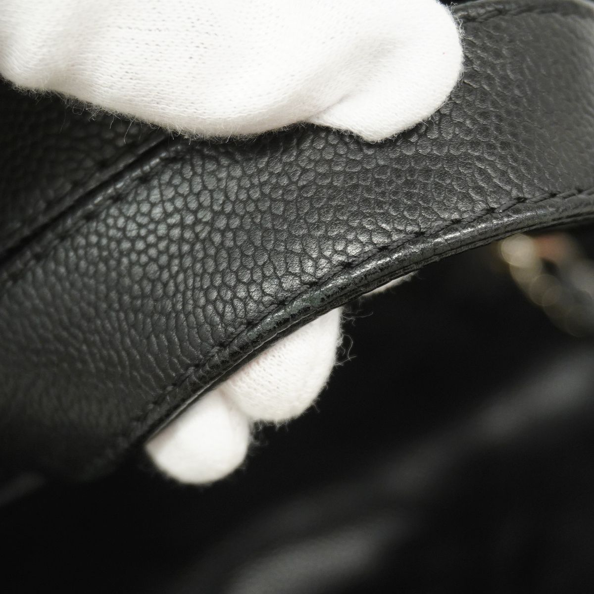 Chanel Chain Tote Bag Quilted Caviar Leather Black Silver — view 8