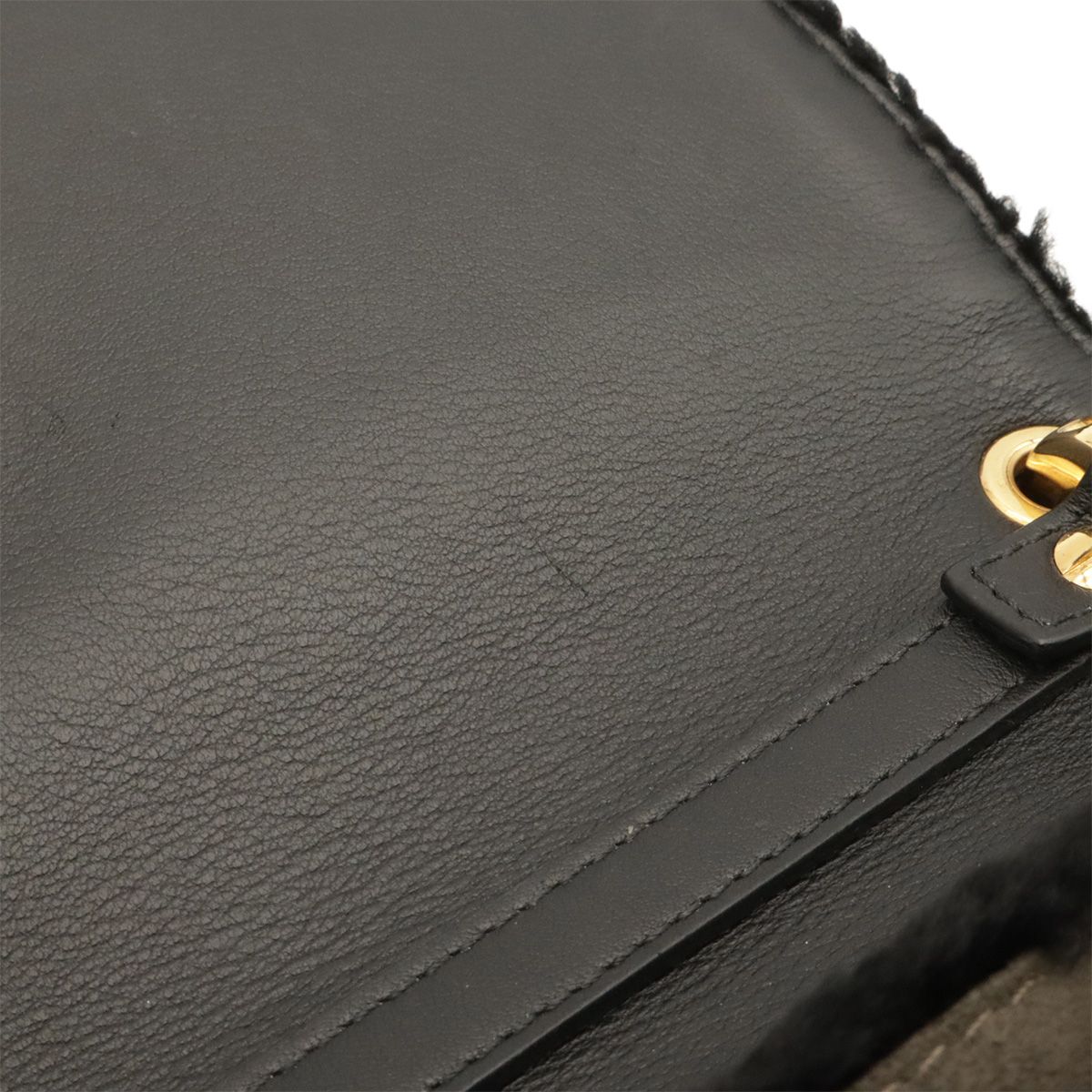 Fendi Kanaifu Logo Flap 2-Way Shoulder Bag Fur Leather Black — view 8