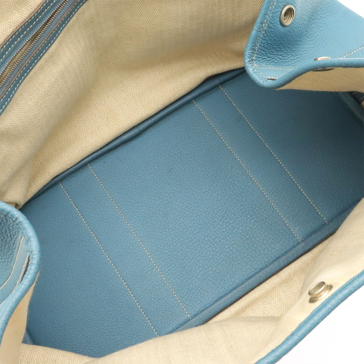Hermes Garden Party PM Tote Shoulder Bag Negonda Leather Blue Jean Light Silver — view 8