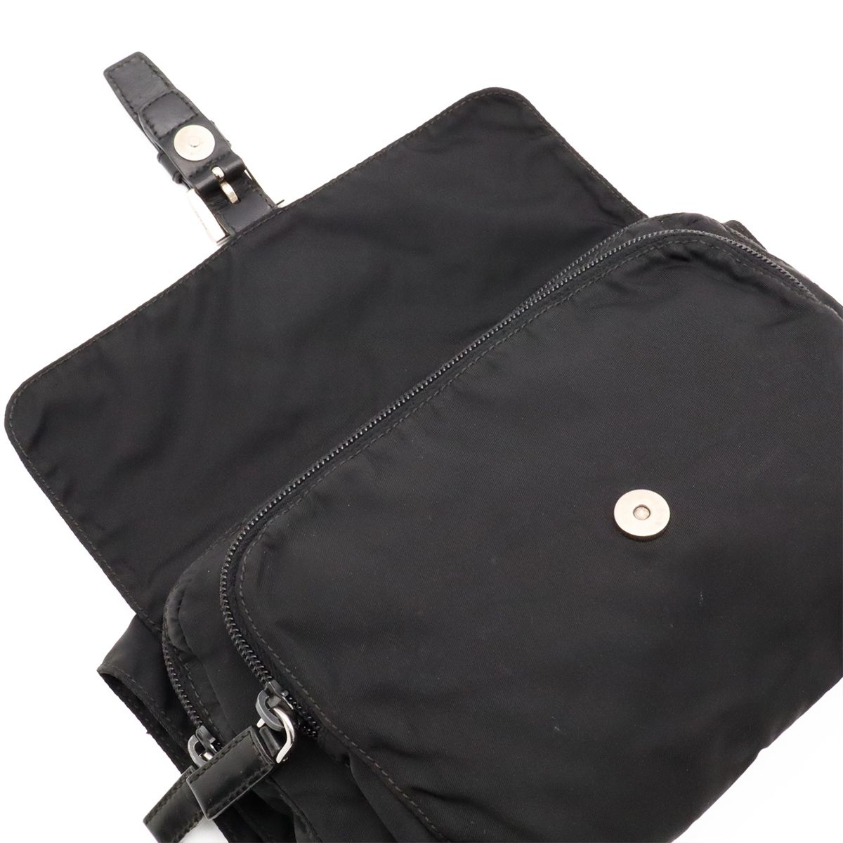 Prada Triangle Logo Shoulder Bag Pochette Crossbody Nylon Leather Nero Black — view 8