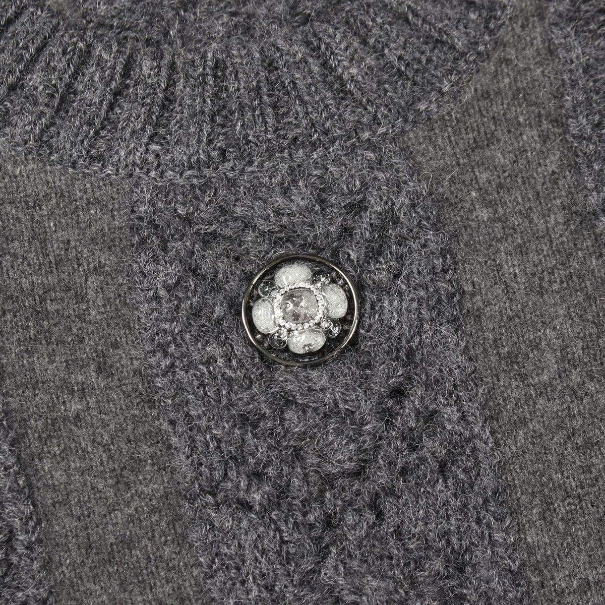 Chanel Knit CC Logo Button Gray Wool Cashmere Sweater — view 6