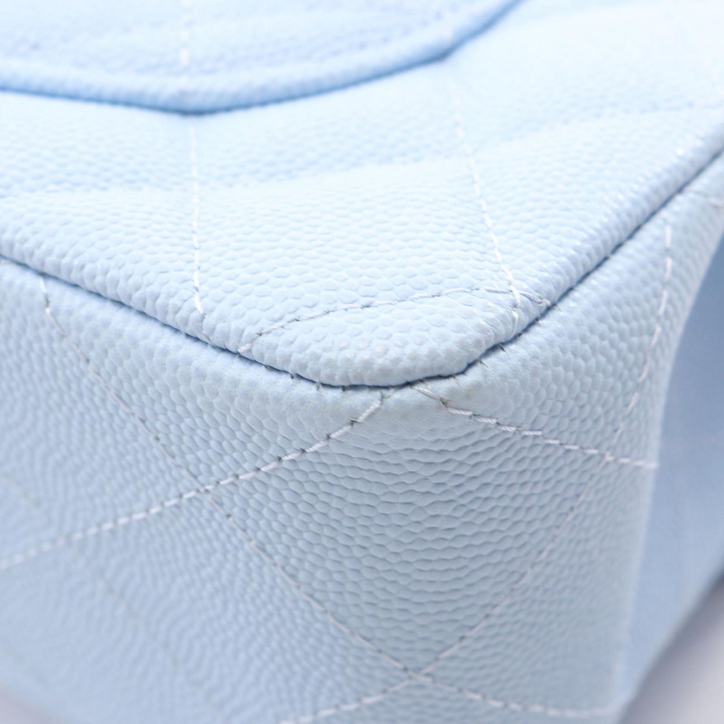 Chanel Shoulder Bag Quilted Double Flap Light Blue Caviar Leather Chain — view 8