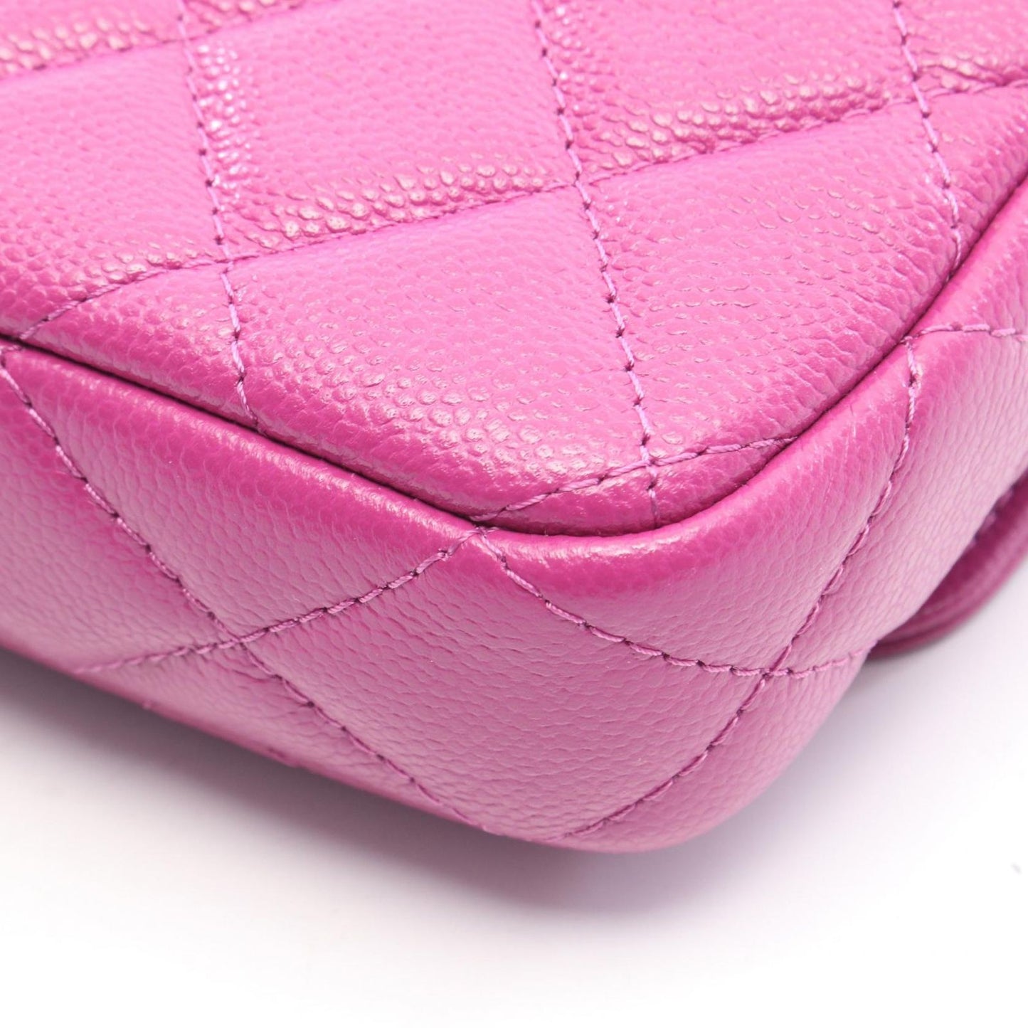 Chanel Shoulder Bag Quilted Chain Phone Case Wallet Pink Purple Caviar Leather — view 7