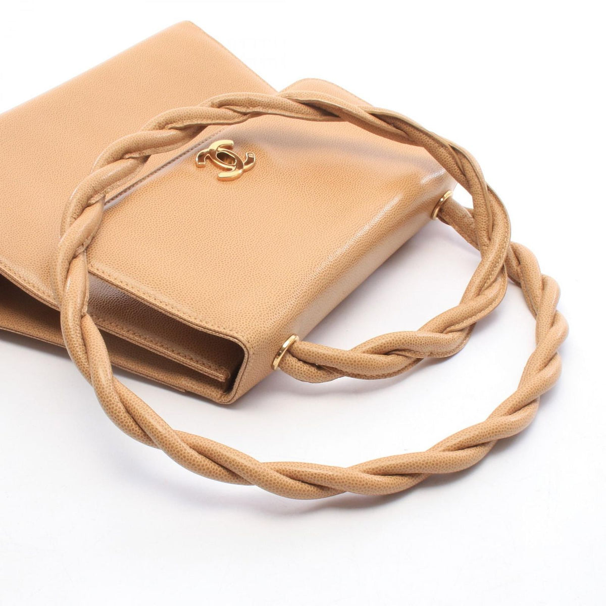 Chanel Shoulder Bag CC Logo Beige Caviar Leather — view 8