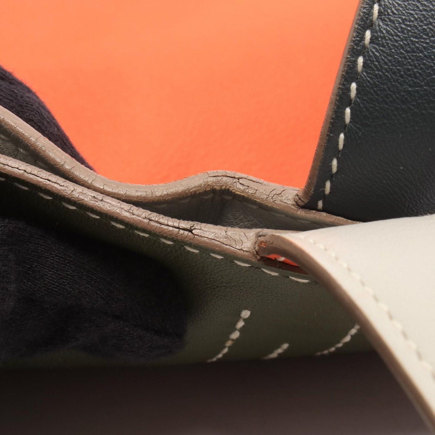 Hermes Tote Bag Double Sens 45 Reversible Orange Khaki Graphite Leather — view 8