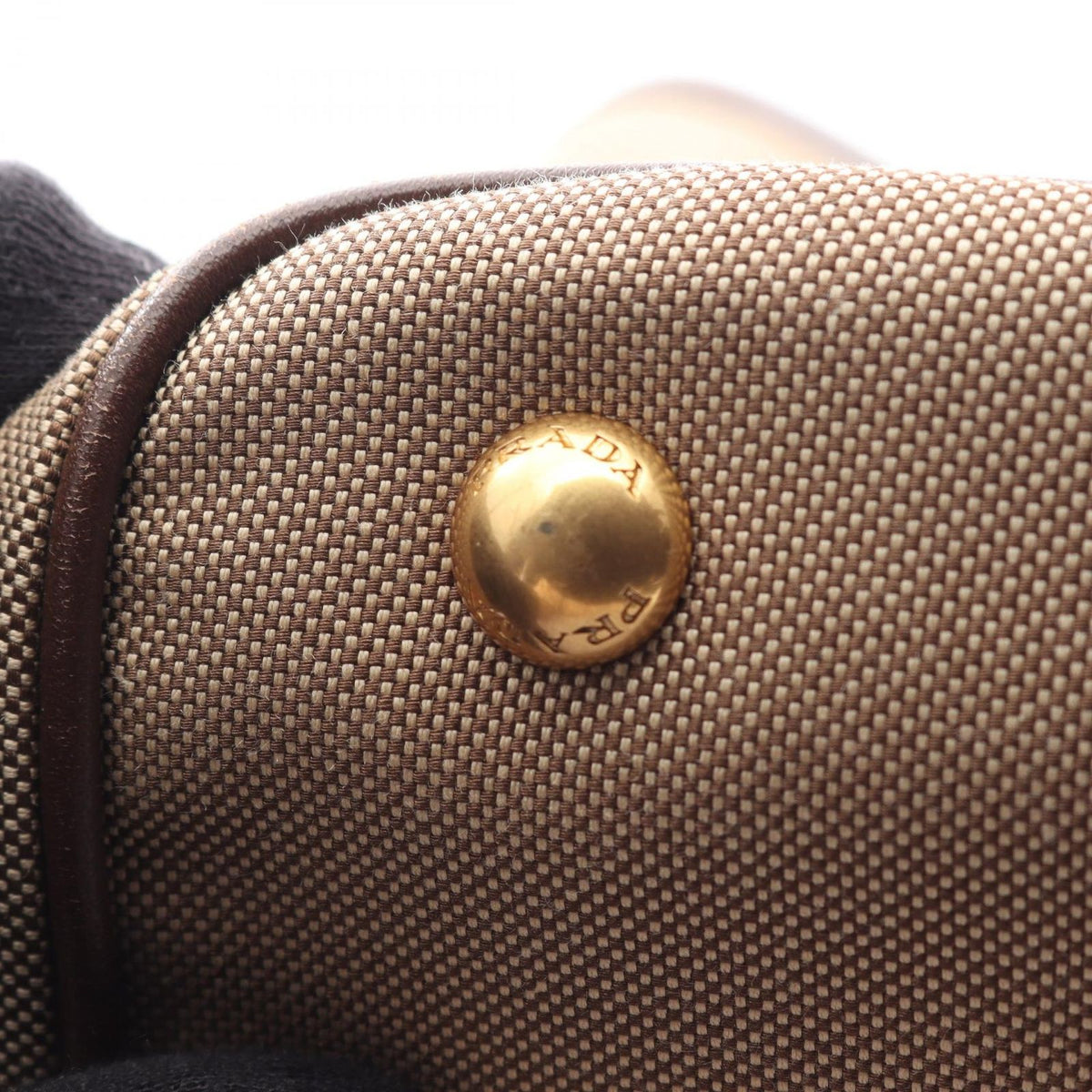 Prada Tote Bag Logo Jacquard 2-Way Beige Brown Canvas Leather Ribbon Motif — view 8