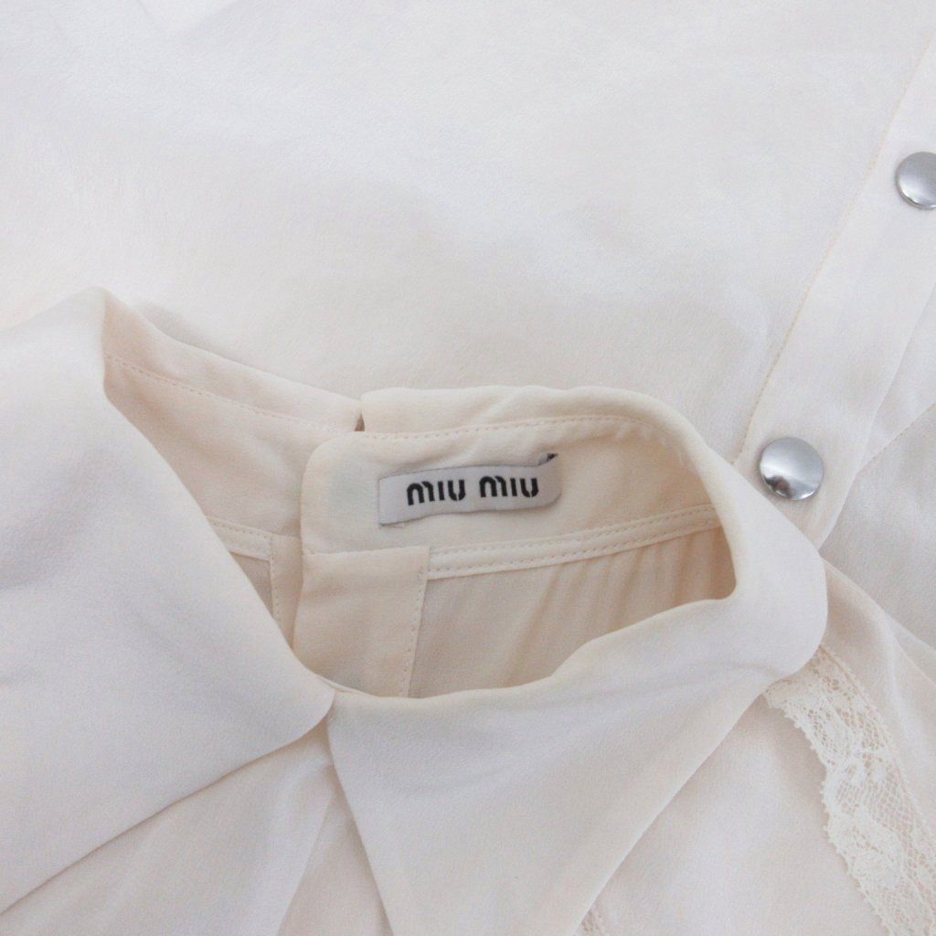 Miu Miu Silk Shirt Blouse Sleeveless Lace Snap Button — view 6