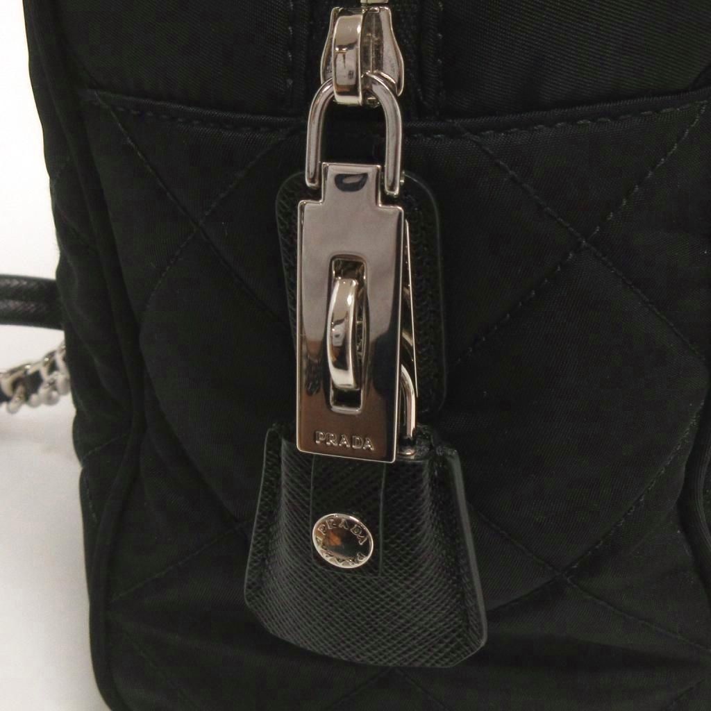 Prada Quilted Nylon Chain Shoulder Bag Tote Triangle Logo Black — view 8