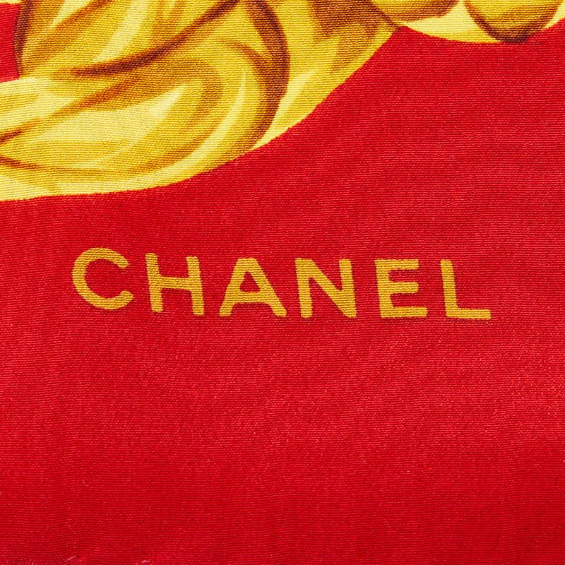 Chanel Logo Print Scarf Red Multicolor Silk — view 4