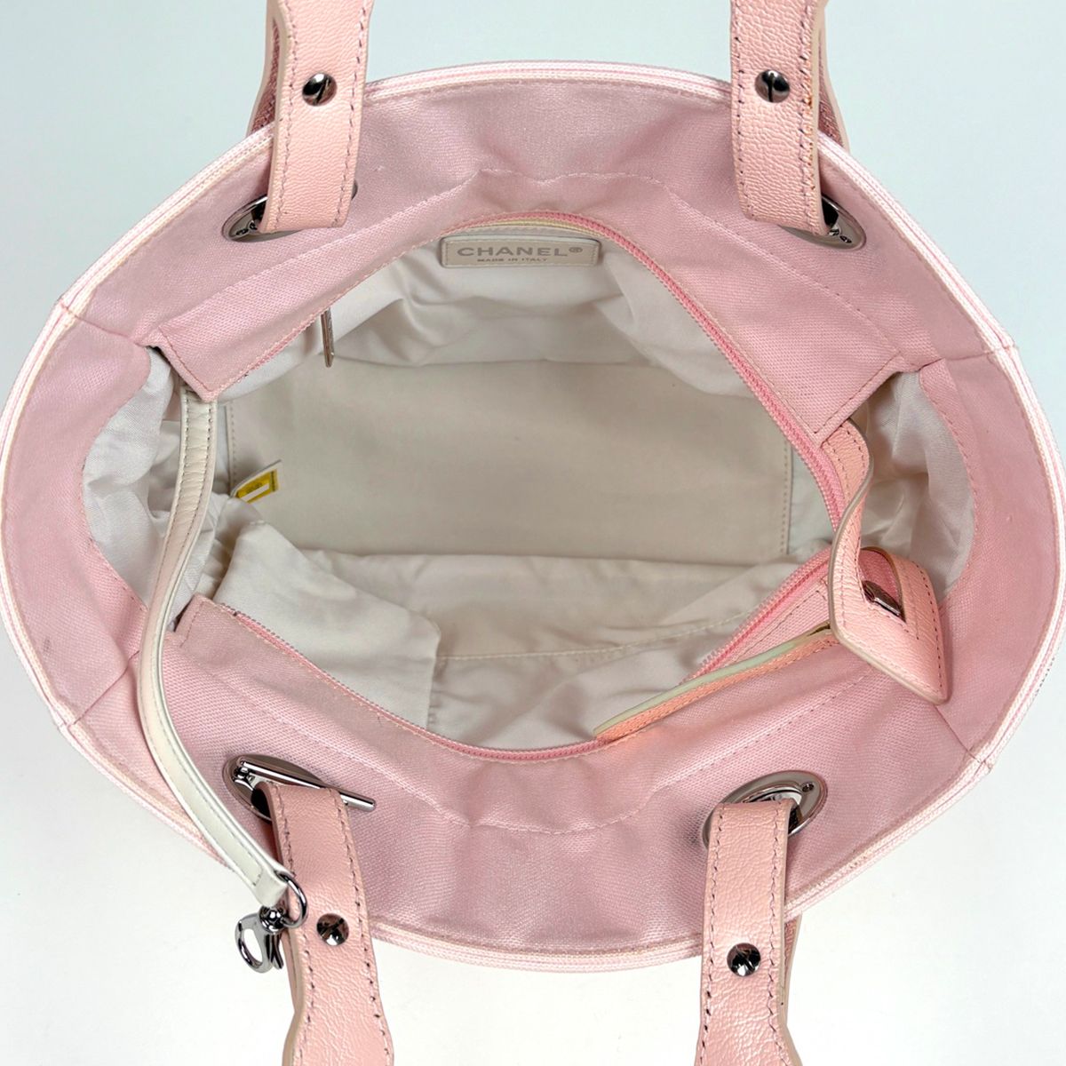 Chanel Tote Bag Paris Biarritz PM CC Logo Canvas Pink — view 8