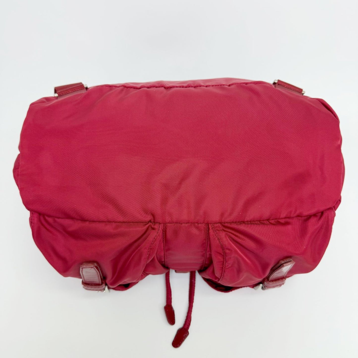 Prada Vela Tessuto Nylon Double Pocket Backpack Red Silver Vintage — view 8