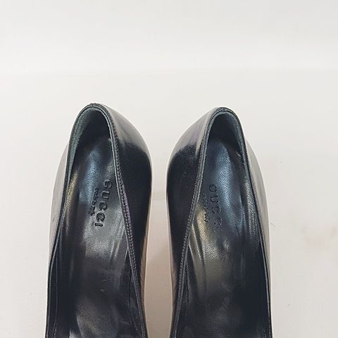 Gucci Pumps Heels Pointed Toe Leather Ribbon Black — view 8
