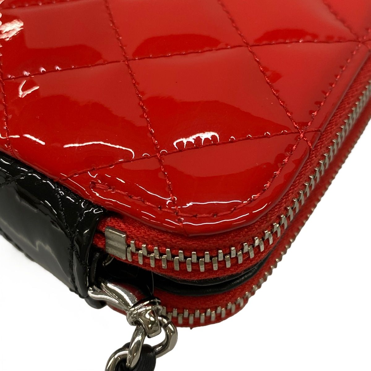 Chanel Wallet Quilted Red Black Chain Silver Leather Shoulder Bag — view 8