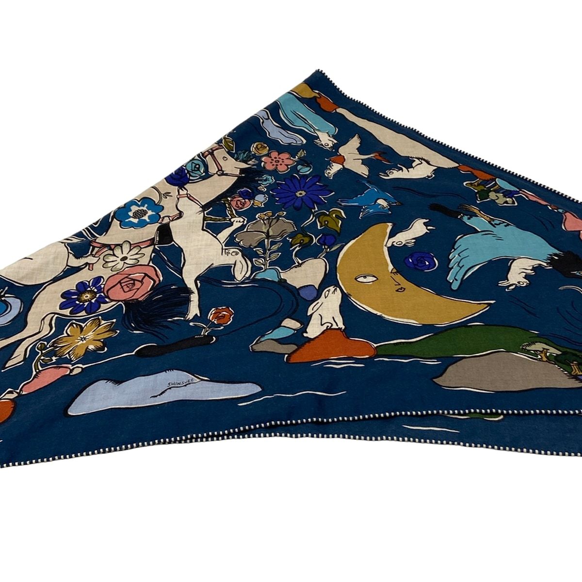Hermes Shawl Triangle Jean Blue Petrol Natural Green Thousand and One Rabbit — view 8