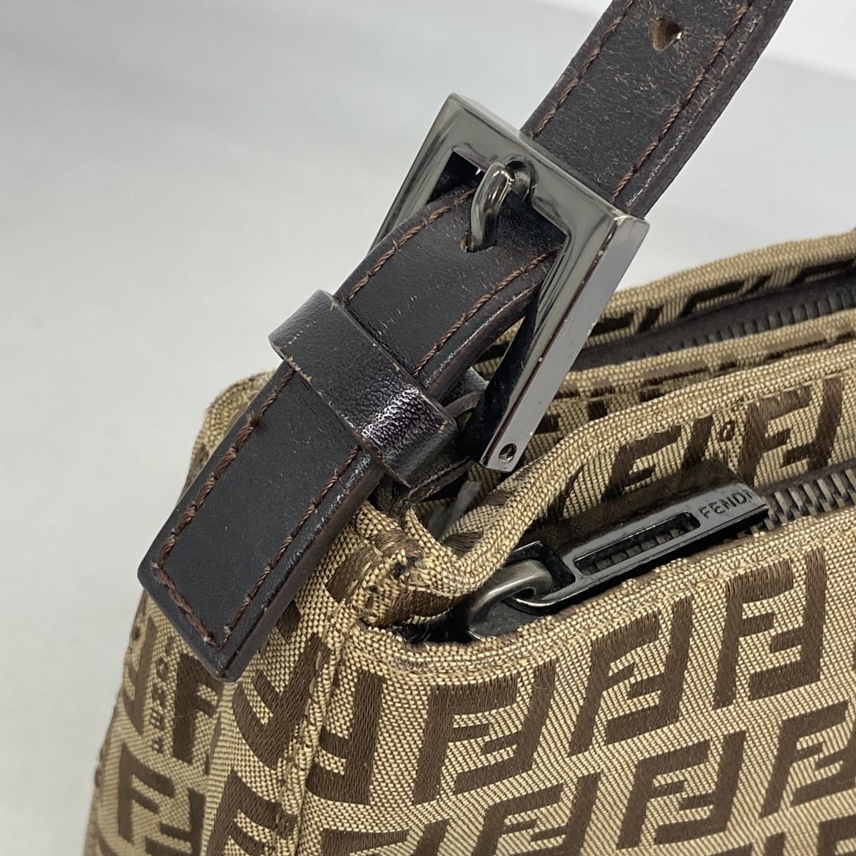 Fendi Shoulder Bag Zucchino Nylon Canvas Brown Silver — view 8