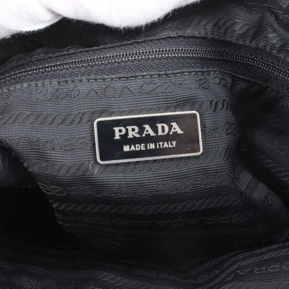 Prada Tessuto Nylon Triangle Logo Leather Tote Bag Shoulder Black — view 8