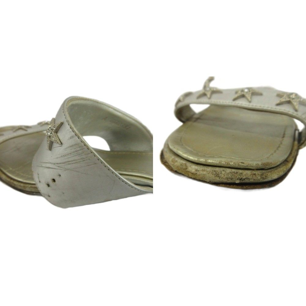 Chanel Sandals Leather Low Heels Star Studs Rhinestone CC Logo Silver — view 8