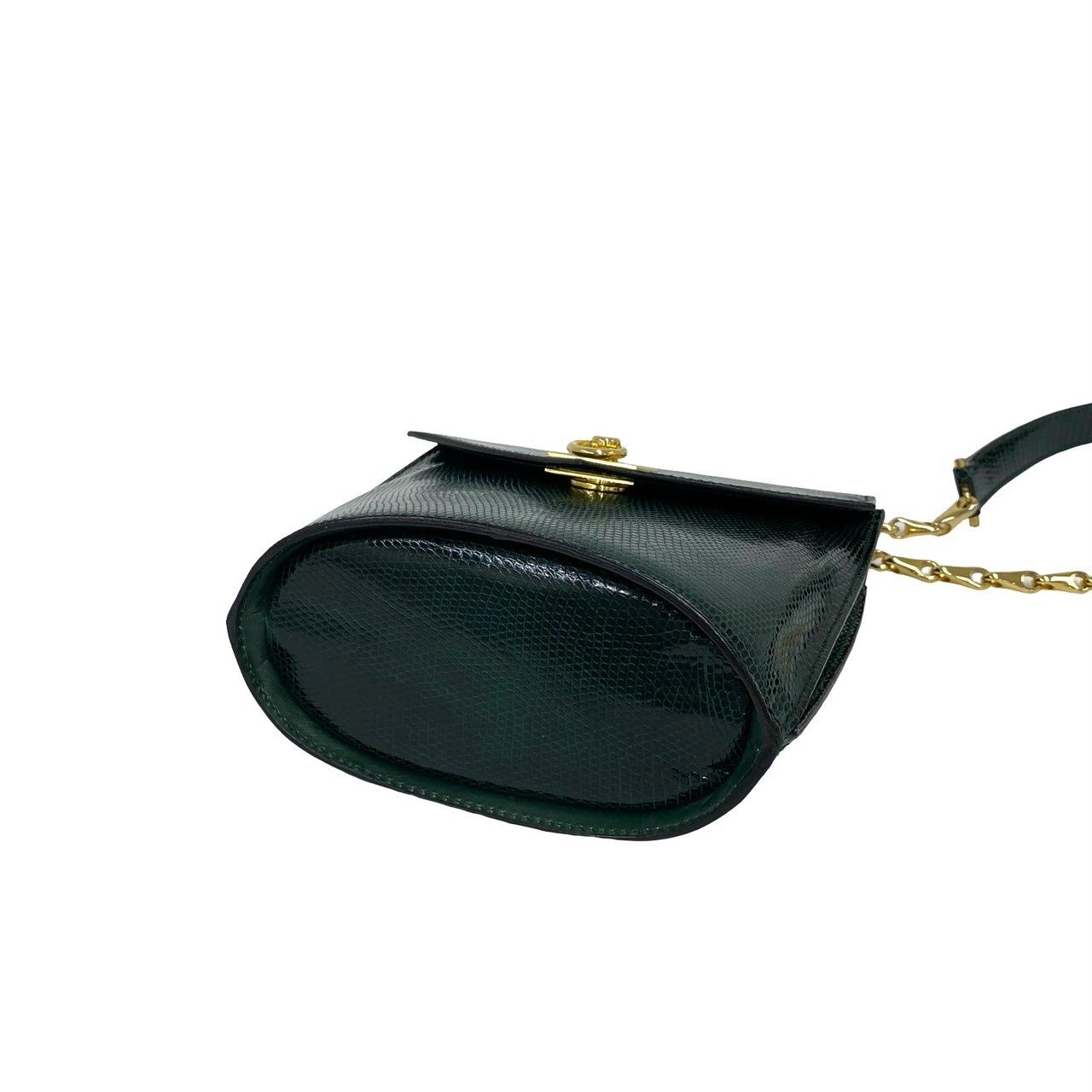 Celine Vintage Logo Ring Leather Chain Mini Shoulder Bag Pochette Green — view 8