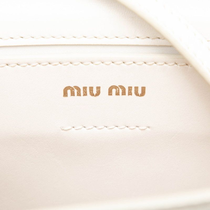 Miu Miu 2-Way Shoulder Bag Beige White Straw Rhinestone Leather — view 5