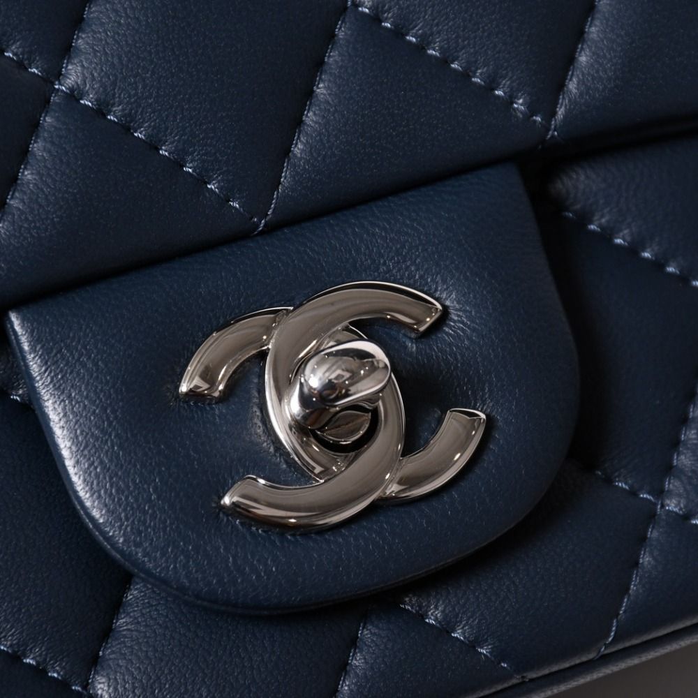 Chanel Mini Quilted 17 S Flap S Chain Shoulder Bag CC Logo Lambskin Blue Silver — view 8
