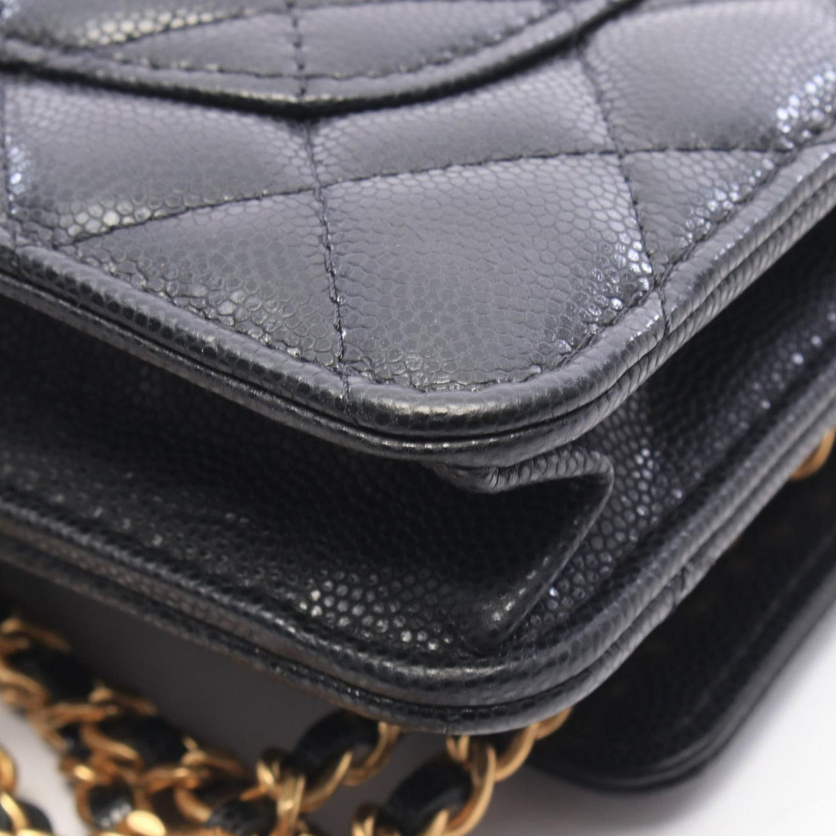 Chanel Shoulder Bag Quilted Black Caviar Leather Chain Wallet — view 7