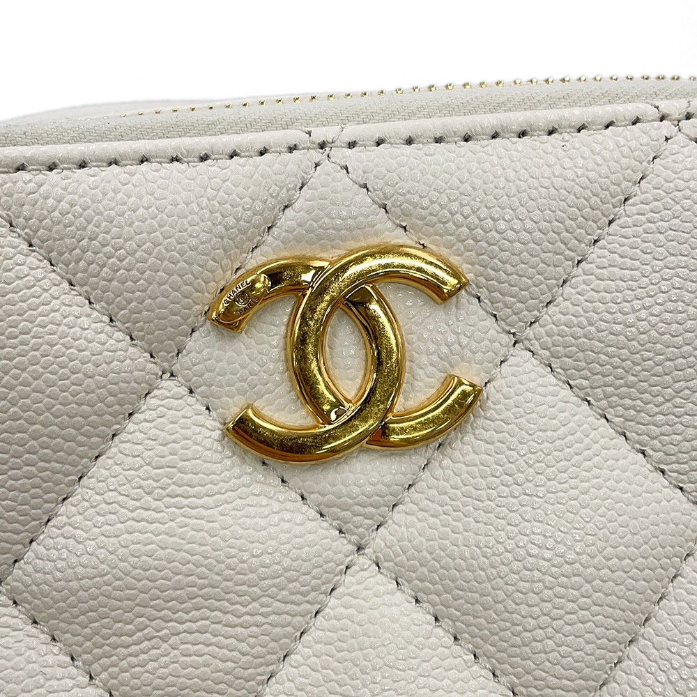 Chanel Chain Shoulder Bag Quilted CC Logo Caviar Leather White — view 8