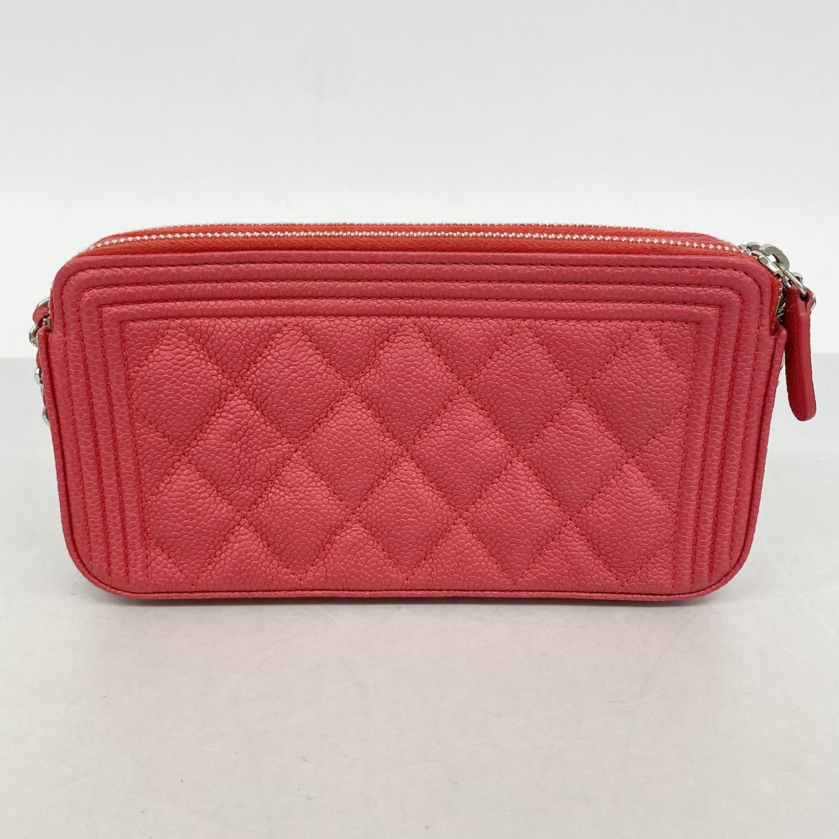 Chanel Shoulder Bag Boy Quilted Caviar Leather Red Silver — view 8