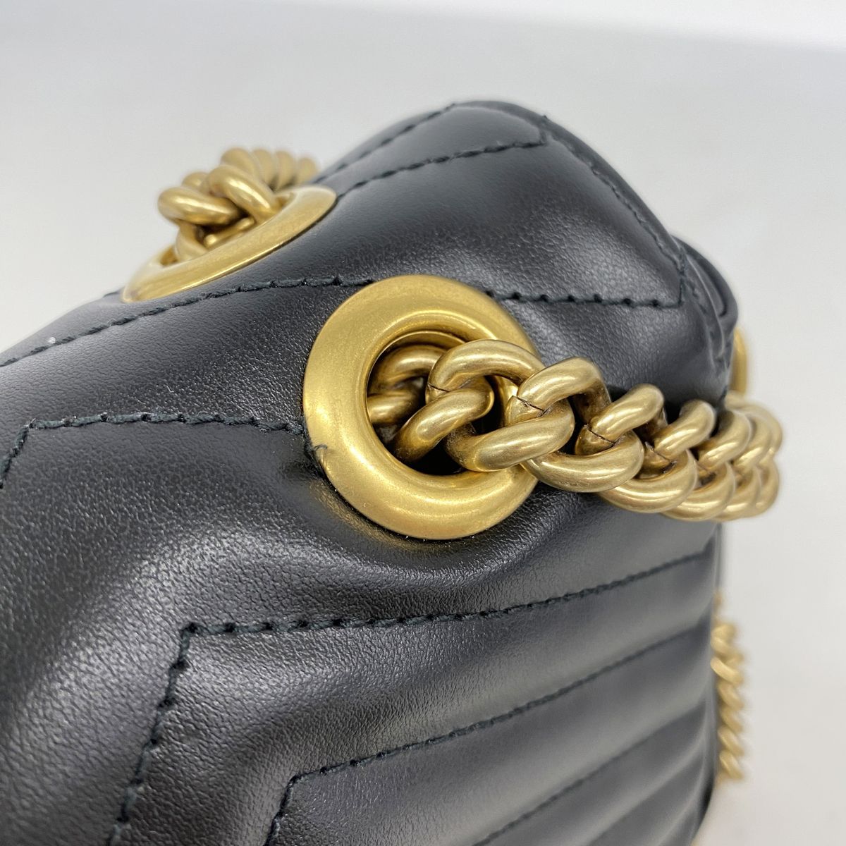 Gucci Shoulder Bag GG Marmont Leather Black Gold — view 8