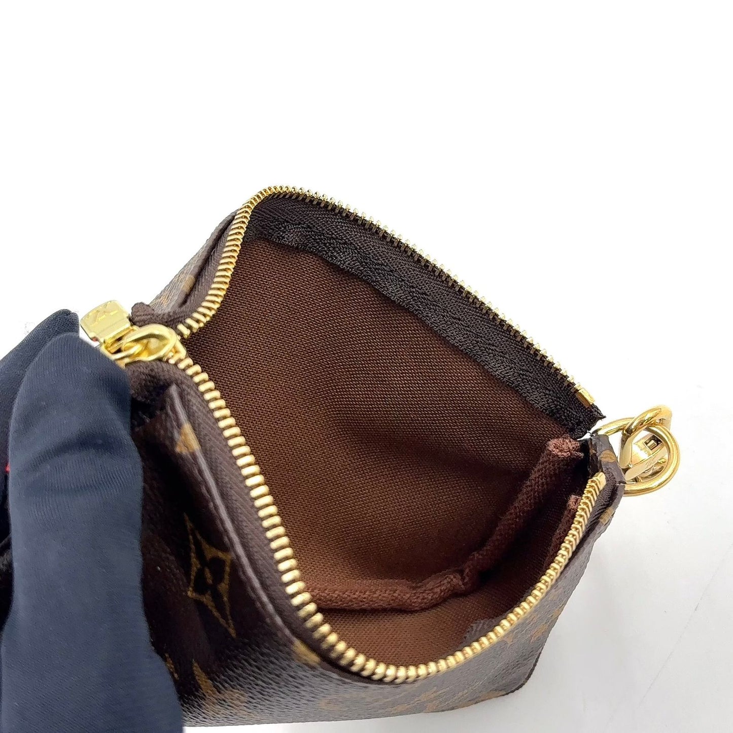 Louis Vuitton Mini Pochette Soir Illustre Monogram Brown Handbag Gold — view 8