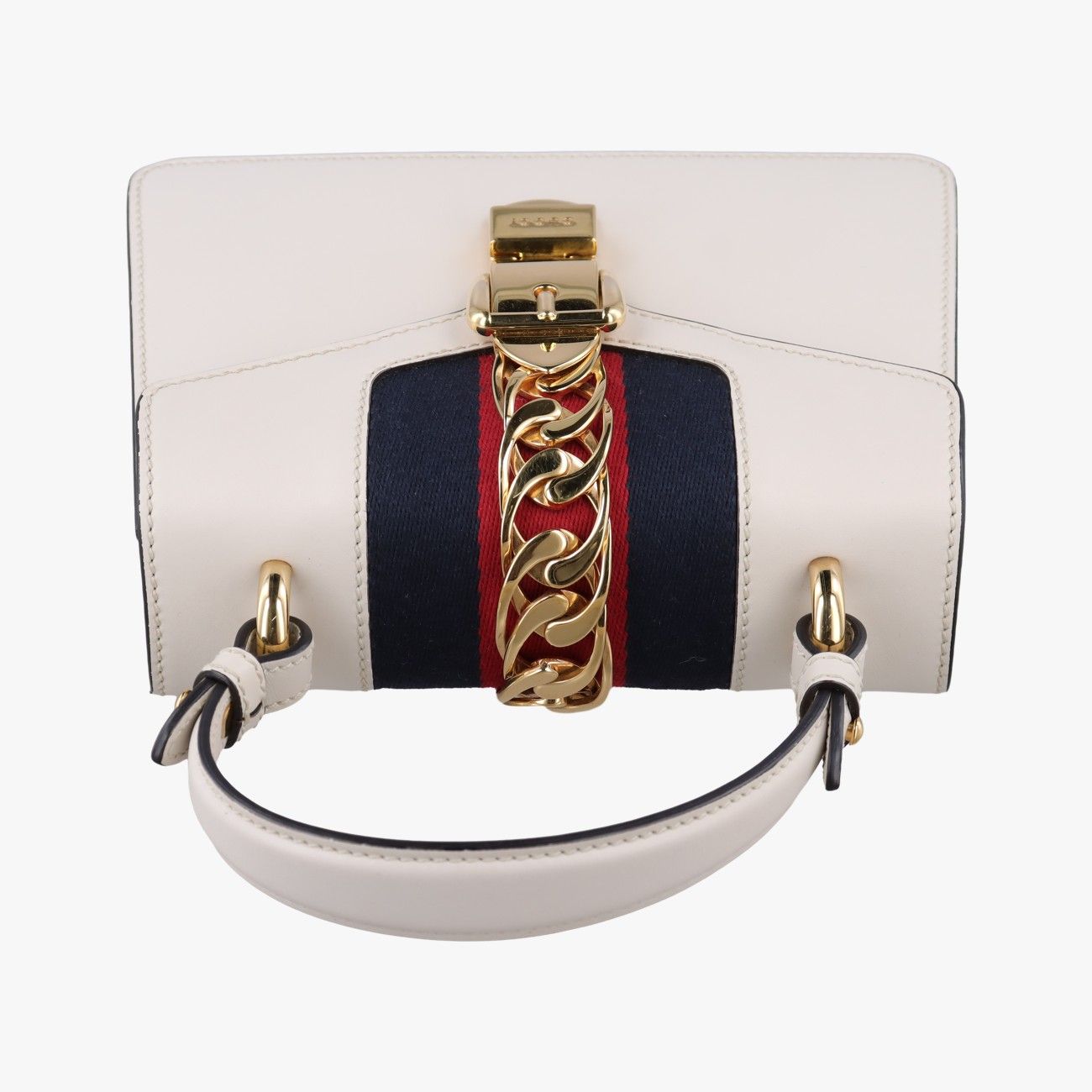 Gucci Sylvie Ivory Navy Red Leather Shoulder Bag — view 8
