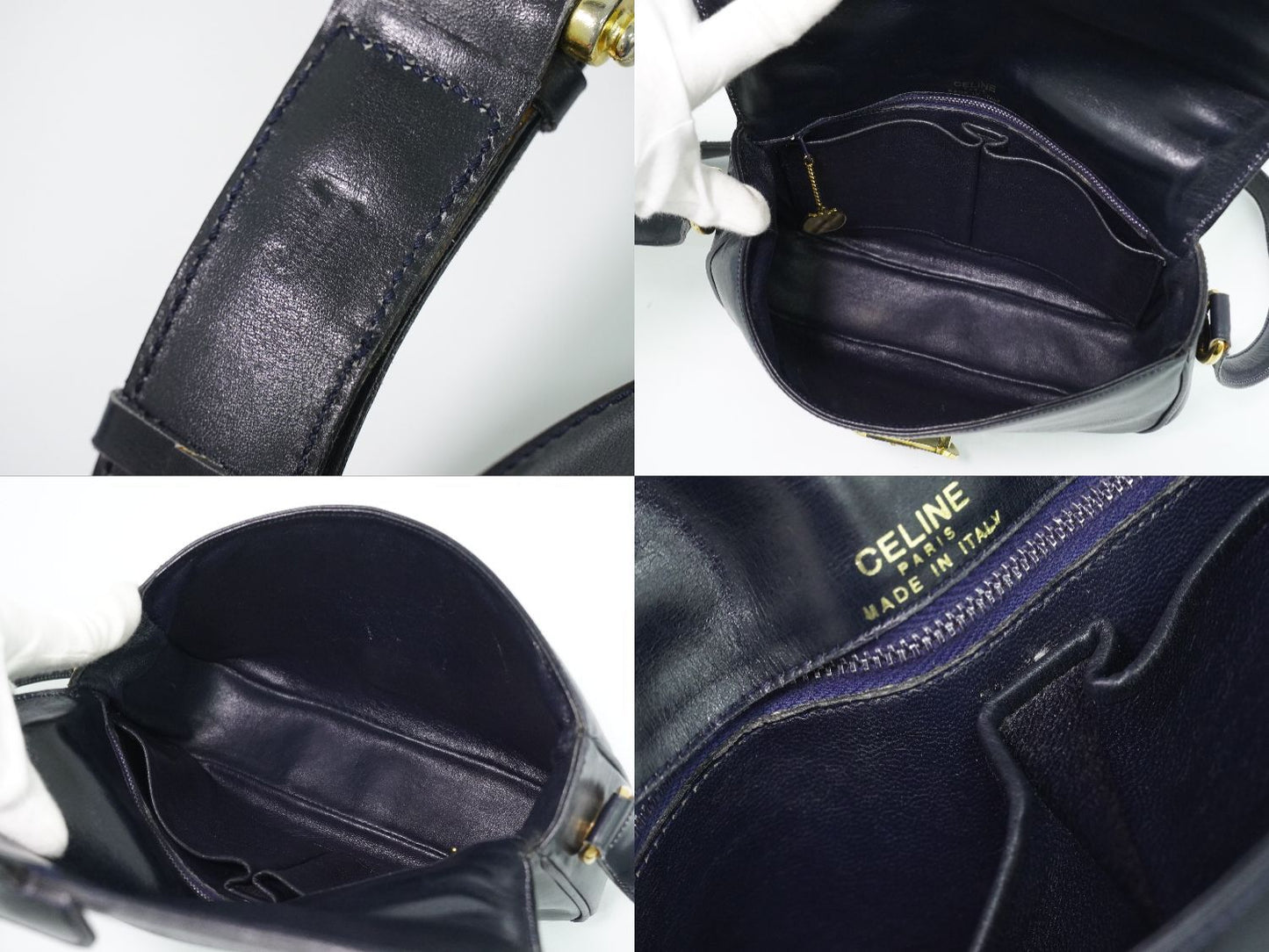Celine Carriage Shoulder Bag Pochette Leather Navy — view 8