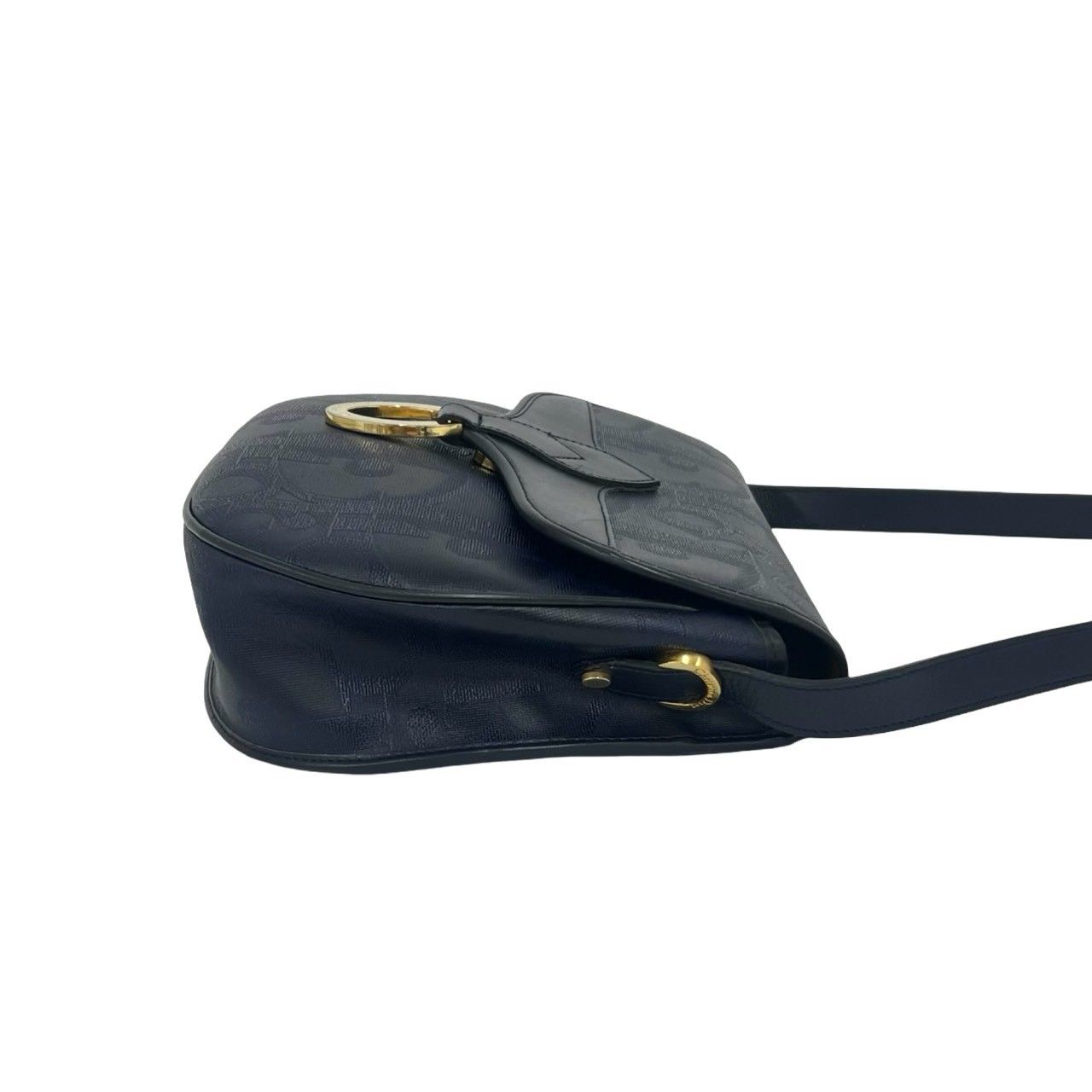 Dior Vintage Trotter Logo Pattern Leather Shoulder Bag Pochette Navy — view 8