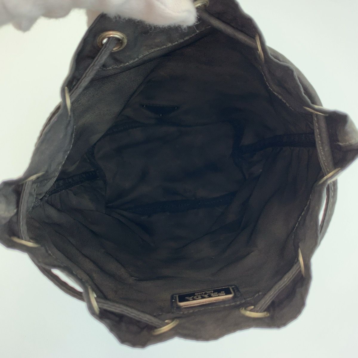 Prada Tessuto Black Silver Nylon Drawstring Pouch — view 8