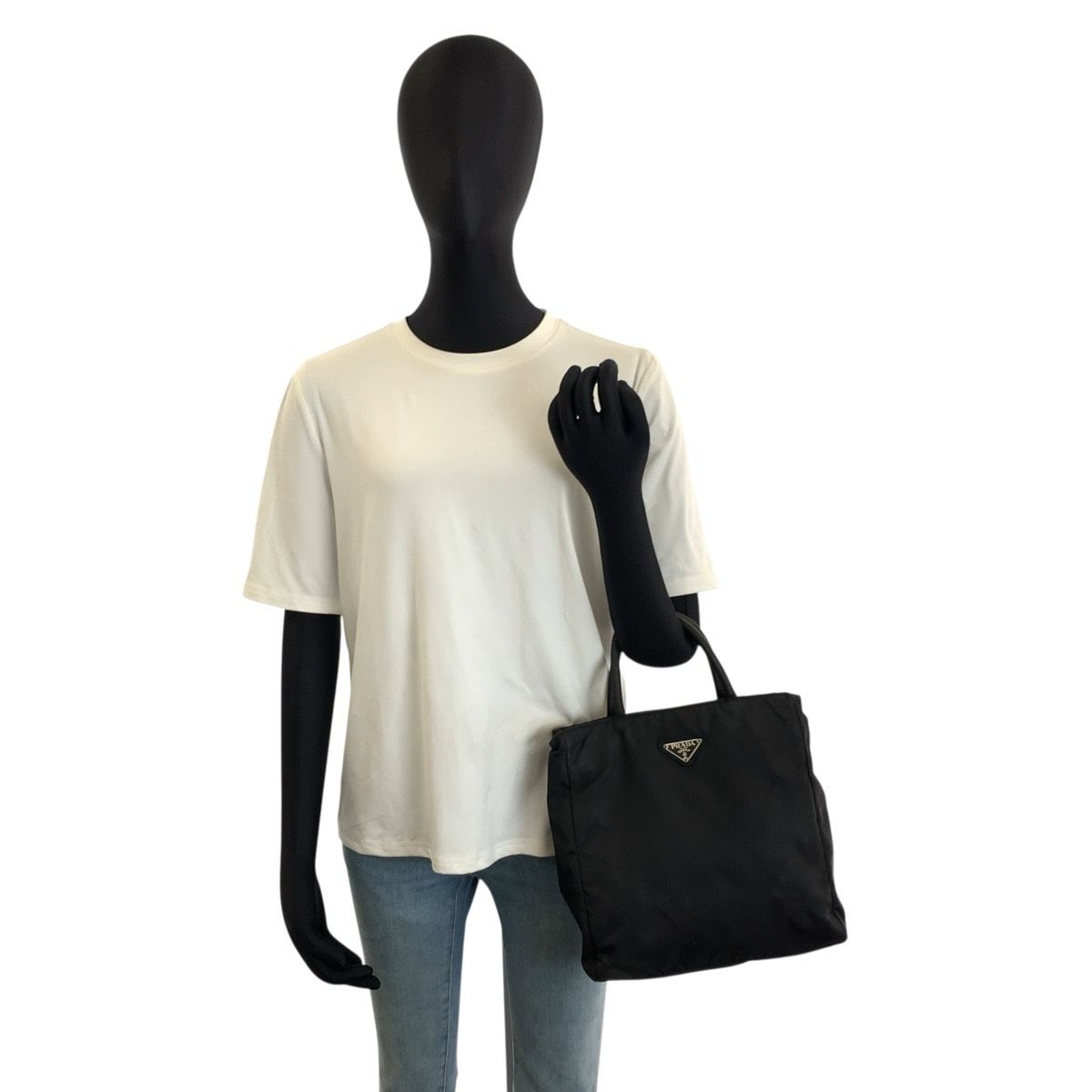 Prada Tessuto Black Silver Nylon Tote Bag — view 8