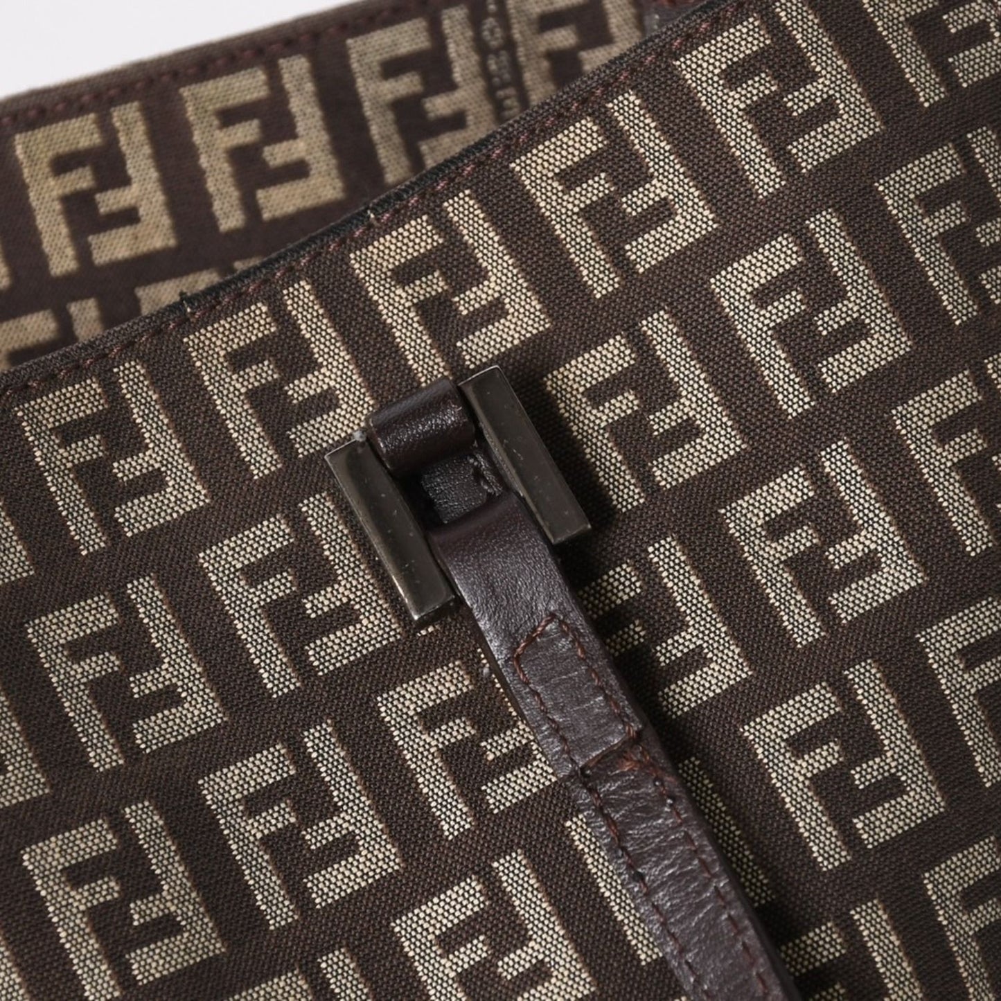 Fendi Zucchino Pattern Handbag Canvas Leather Brown Black Metal — view 8