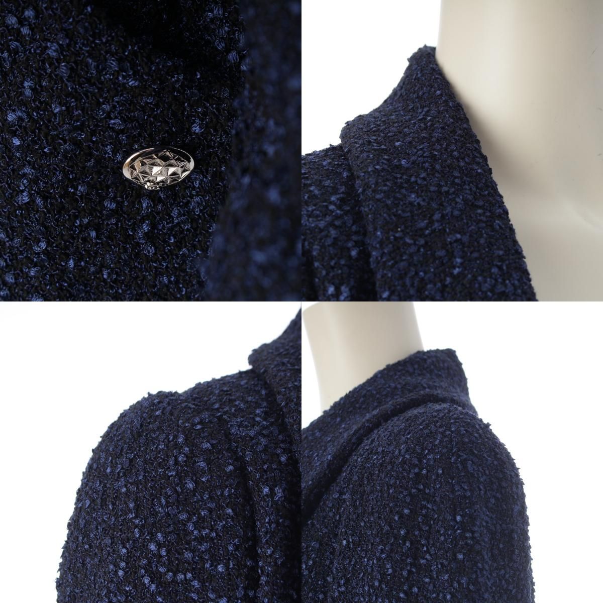 Chanel Tweed Gown Coat Navy 36 — view 8