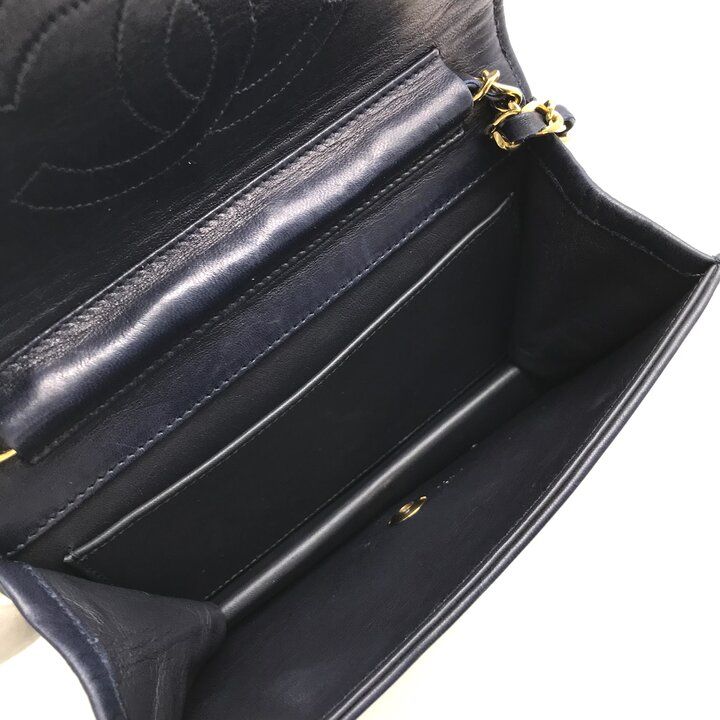 Chanel CC Logo Mini Quilted Lambskin Chain Shoulder Bag Navy — view 8