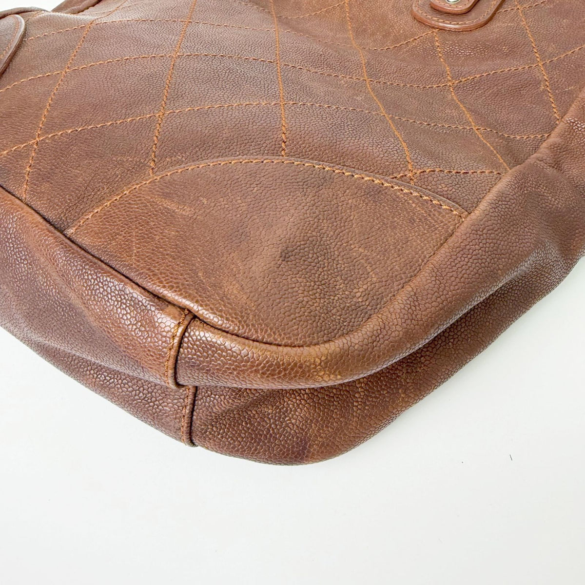 Chanel CC Logo Quilted 2-Way Shoulder Bag Leather Brown Silver Seal Vintage — view 8