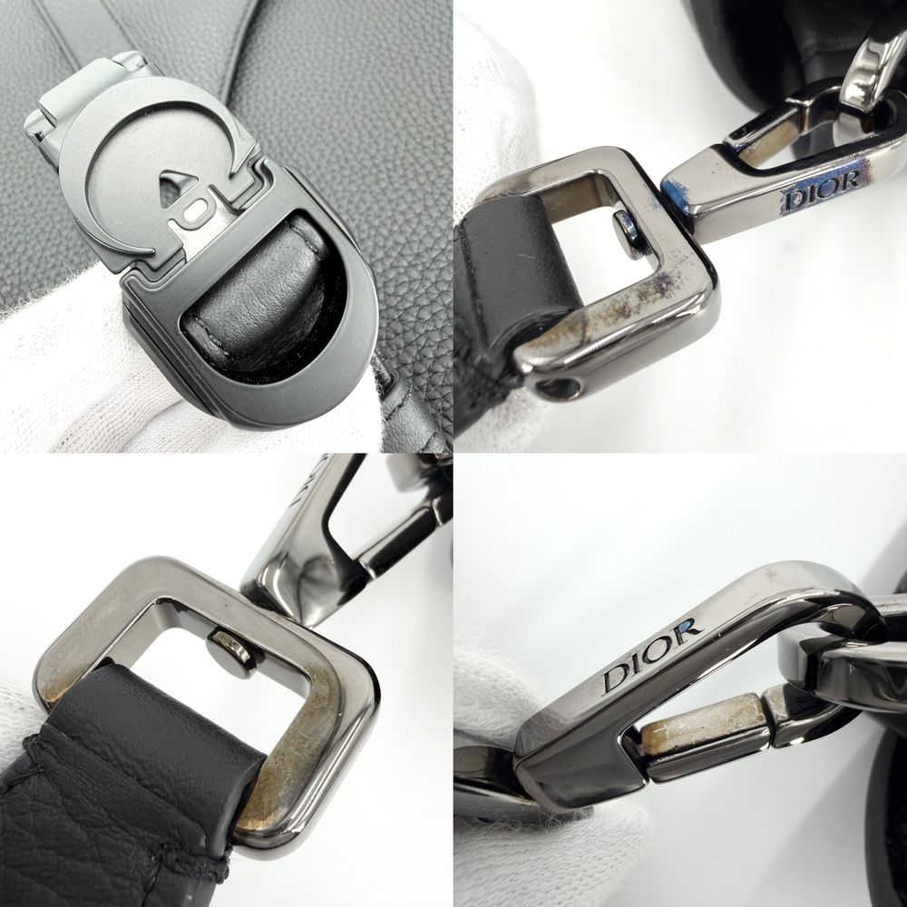 Dior Shoulder Bag Pillow Saddle Flap Crossbody Leather Black Silver — view 8